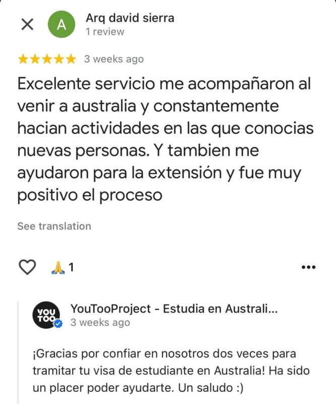 Opiniones sobre estudiar en Australia con YouTooProject